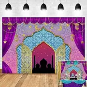 India Bollywood Luxurious Arabian Moroccan Nights Photography Backdrop Magic Genie Lamp Princess Birthday Party Decorations Vinyl Gold Photo Background Baby Shower 5x3ft Photo Booth Prop Cake Table