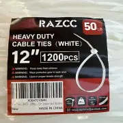 Zip Ties, RAZCC 1200pc White Cable Zip Ties 12 Inch, Heavy Duty Plastic Wire(B4)