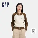 【GAP】女裝 LOGO刺繡圓領針織外套-象牙白拼接(638196)