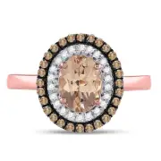 10kt Rose Gold Womens Oval Morganite Solitaire Diamond Fashion Ring 1-1/2 C