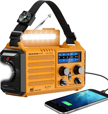 Emergency NOAA Weather Radio, Solar Hand Crank AM/FM, USB, Flashlight, Lamp
