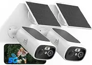 2.4/5 Ghz WiFi Cameras for Home Security, 2K Solar Camera Outdoor Wireless, Color Night Vision Spotlight Camera with 130°Wide View，2-Way Audio, IP66, Cloud/SD, AI Detection, Works Alexa, 2 Cam-kit