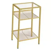 Tall End Table, Gold Side Table with Mesh Shelves, 3-Tier High Sofa Side