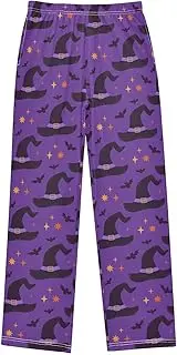 [ZZXXB] Witch Hat and Bat Boys Long Pants Soft Trousers Elastic Waist Kids Lounge Bottoms with Pockets S-XL