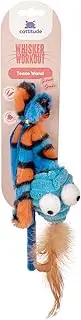 Cattitude Cat Toy Whisker Workout Simon Snake Tease Wand, 76cm Height, Blue & Orange - Rattle to Encourage Play, Interactive Feathers, Textured Fabric