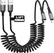 2-Pack Coiled Lightning Cable 3.3ft，[MFi Certified] iPhone Charger Fast Charging Cord, Compatible with iPhone 14 13 12 11 Pro Max Mini XR XS 8 7 Plus SE iPad iPod Apple CarPlay