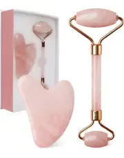 Jade Roller & Gua Sha, Face Roller Massager Skin Care Tools - Pink Rose Quartz