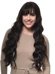 Extra Long Dark Brown Wavy Fashion Wig with Fringe