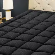Queen Mattress Pad Quilted Fitted Protector Cooling Pillow Top Cover Black