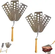 Creative Hot Meat Patty Spatula,Stainless Steel Triple Blade Spatula with Wood Handle,Heavy Duty BBQ Heat Resistant Meat Turner,Stainless Steel Expandable Triple 3-Blade Spatula(2pcs)