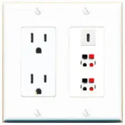 3 Port Power Outlet Cover Plug Jack UL 2 Gang 2 SPEAKER USBC Wall Plate