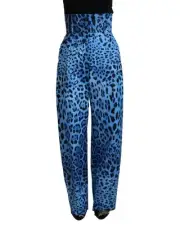 Dolce & Gabbana HighWaisted Leopard Print Wide Leg Pants Women Blue