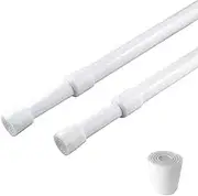 2 Pack Curtain Rod Adjustable 28-43 Inches，5/8" Diameter， White，Small Short Expandable Spring Loaded Tension Rods For Window, Bathroom, Cupboard,Kitchen