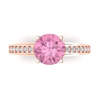 2.21Ct Round Cut Pink Gemstone Solid Gold Engagement Promise Statement Ring