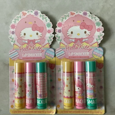Lot of 2 Lip Smacker Hello Kitty Balm Mango Pop, Cotton Candy Burst, Bloo-MINT