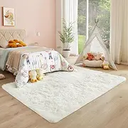GREFFY Soft Area Rugs for Bedroom Living Room, 4x5.3 Feet, Modern Shag Rug Fluffy Carpets, Abstract Plush Fuzzy Bedside Rug, Aesthetic Indoor Floor Rug for Kids Girls Dorm Room Home Decor, Cream White