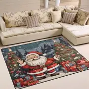 ALAZA Retro Snowman Santa Claus Christmas Tree Non Slip Area Rug 5' x 7' for ...