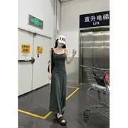 Spaghetti Strap Plain Slim-Fit Dress Gray - M