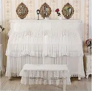 Grand Piano Cover, Universal Piano Cover High Grade Full Cover, Upright Piano and Stool Set, High-Grade Lace Embroidered Piano Cover, Double Stool Single Stool Piano Cover (Color : B, Size : Double