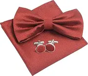 [Luckyvestir] Bow Tie for Men Pre-Tied BowTie with Pocket Square Cufflink Set Solid Color BowTie for Wedding Tuxedo Party