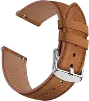 Leather Strap for Garmin Forerunner 245/265, 20mm Quick Realease Replacement Genuine Leather Watch Band for Garmin Vivoactive 3/Venu Sq for Men Women
