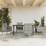 Garden Dining Set Table and Chairs Grey and Black Poly Rattan and Steel vidaXL
