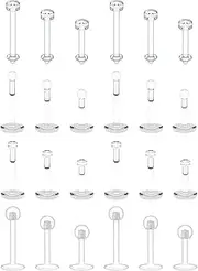 [Lcolyoli] 24-38PCS 16G Clear Piercing Retainers Flat & Ball Top Bioflex Lip Rings Labret Medusa Retainer Flexible Conch Tragus Cartilage Helix Piercing Jewelry for Women Men 6-10mm Bar Length