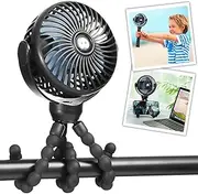 snawowo Mini Portable Baby stroller Fan, Battery Operated Small Handheld Pram Fan, 360° Rotate Flexible Tripod Rechargeable Clip On Fan for Car Seat Crib Bike Treadmill Travel Camping