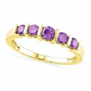 Amethyst Five Stone Band in Solid 10K Yellow Gold