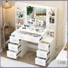 Makeup Vanity Desk with LED Lighted Mirror 7 Drawers Dressing Table Desk White