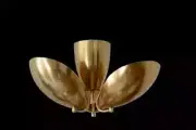 3 Light Curved Shades Semi Flush Mid Century Modern Raw Brass Sputnik chandelier
