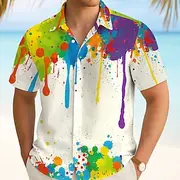 Men's Graffiti Splash Ink Shirt Summer Shirt Button Up Shirt Short Sleeve Fashion Casual Outdoor Daily Streetwear Summer Spring Turndown 3D Print Collared Shir