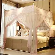 4 Corner Post Bed Canopy Mosquito Net, Luxury Princess Bed Canopy with Stainless Steel Bracket, Easy Installation, Bed Curtain Mesh for Indoor Outdoor Room Decoration, 3 Openings,Pink,186 *