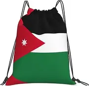 EdWal Jordanian Flag Print Drawstring Backpack Gym Bags Sports Draw String Bags For Gym Travel Swimming Beach, White, One Size