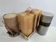 Lot (4) Pillar Candles 3x6 Vanilla Pear MIKASA Bill Blass TAHARI Ivory & Silver