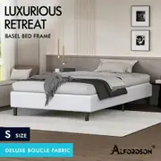 ALFORDSON Bed Frame Single Size Mattress Base Foundation White Boucle BASEL