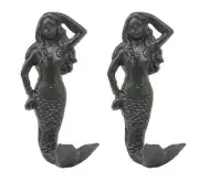 Ebros Gift 6"H Mermaid Cast Iron Rustic Wall Coat Hook For Keys Leashes Hats (2)