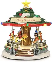 Animated Christmas Tree Carousel with LED Lights and Music, Reindeer, Lion and Horse Figurines