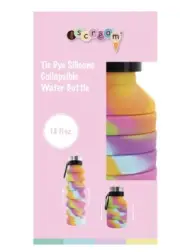 NIB ISCREAM Tie Dye Rainbow Sherbert Collapsible Water Bottle 18 oz BPA free