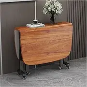 Exquisite Wooden Folding Drop Leaf Dining Table with Universal Wheel Multifunction Space Saver Extendable Table and Chairs Set for Restaurant Living Room Patio Deck 120CM/47.2IN
