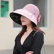 [Ling88] Women Foldable Sun Hat Quick Dry Black Glue Coated Sun Hat Female Sunscreen Summer Anti-Ultraviolet Breathable Big-Brimmed Fisherman Hat Women's Sun Hat Hollow Pot Cap,Pink