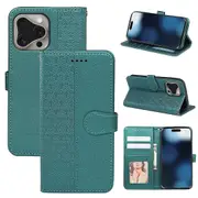 For iPhone 16 Pro Case Cubic Grid Flip Wallet Leather Phone Cover