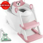 Potty Training Seat Step Stool Ladder Pink Toddler Toilet Seat Anti-Slip Pads