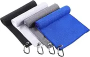 4 Pack Golf Towel for Golf Bags Microfiber Fabric Towel Bag with Clip Waffle Pattern Golf Accessories for Golf Ball Club Set, Multiple Colors (Black, White, Gray, Blue)
