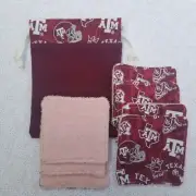 Texas A&M University Reusable Makeup Remover Wipes & Drawstring Bag Handmade