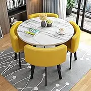 Round Marble Dining Table Set for 4 Office Reception Desk and Chair Included Suitable for Lounge and Living Room
