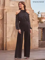 Sosandar Black Corsage 2 In 1 Style Cold Shoulder Jumpsuit (N78660) | $89