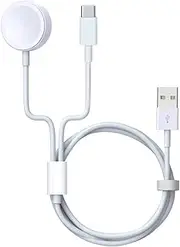 MMOBIEL Charger Compatible with Apple Watch and iPad - 1m / 3.3ft - 2 in 1 Magnetic Wireless Charging and Type-C Plug - Universal Charger Compatible with Apple Watch and USB-C - White
