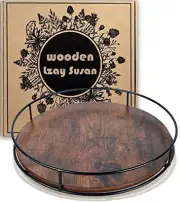 10 Inch Wood Lazy Susan Turntable for Table, Kitchen 10"D X 2.5"H Black Wood