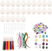 Vaveren 25x DIY Unpainted Easter Eggs Kit Blank White Eggs Holiday Gifts Portable with Ribbons and Insert Rings Easter Basket Fillers